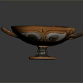 Ancient Style Sculpture Carving Of Ceramic Bowl With Two Handles And Intricate Decorative Pattern