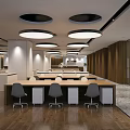 Modern Conference Room Interior With Long Table Black Chairs TV And Circular Ceiling Lights