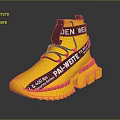 Stylish Yellow Black High-Top Shoes with Branded Text and Thick Chunky Sole Design