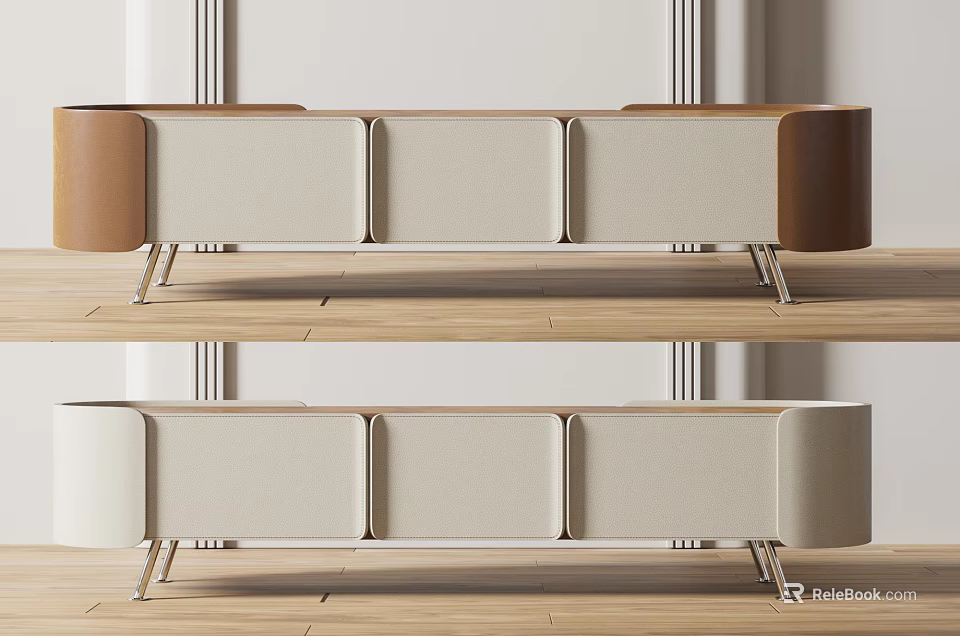 Modern TV Stand With Leather Panels Metal Legs And Two Tone Design 3d model 