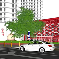 Multi Level Parking Garage With Metal Frame Red Pillars And Parked Cars