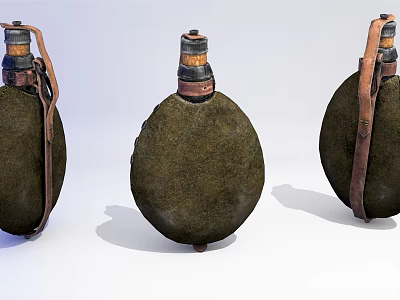 Vintage Household Electric Kettles With Green Moss Like Surface And Leather Straps 3d model