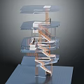 Spiral Architectural Structure Featuring Multi Level Platforms And Wooden Spiral Staircase 3d model