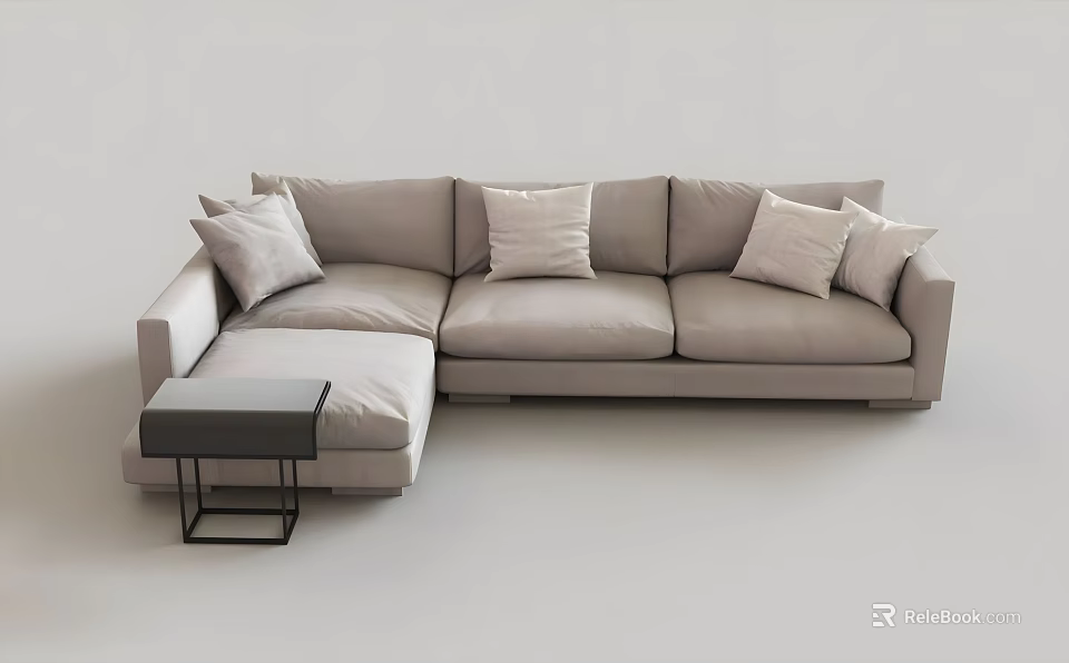 Light Gray L shaped Casual Sofa Set With Soft Cushions And Small Side Table 3d model