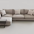 Light Gray L shaped Casual Sofa Set With Soft Cushions And Small Side Table 3d model