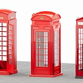 Three Iconic Red Telephone Booths Classic Public Facility with Glass Panels