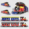 Colorful Vintage Style Toy Train With Red Blue Yellow Carriages And Multiple Sections