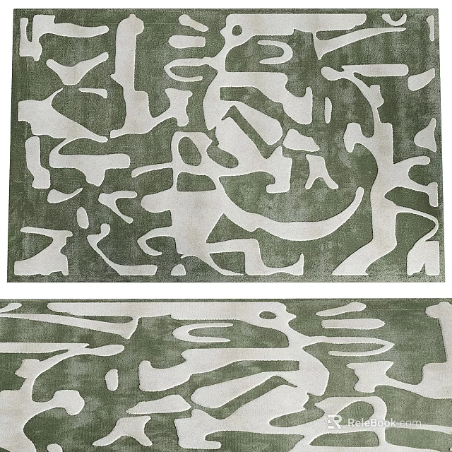 Square Rug With Green And White Abstract Pattern For Modern Home Decor 3d model 