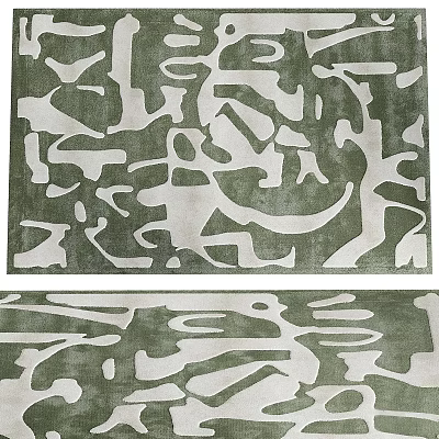 Square Rug With Green And White Abstract Pattern For Modern Home Decor 3d model
