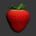 Fresh Red Strawberry with Green Leaves Plump Texture and Yellow Seeds on Dark Background