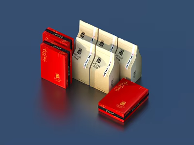 Red and White Household Item Boxes Stacked for Daily Use 3d model
