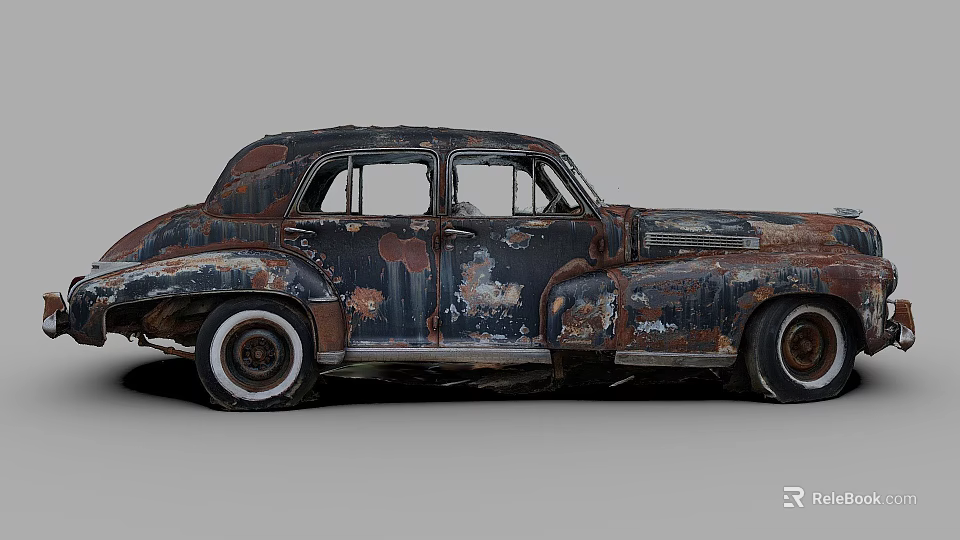 Abandoned Old Rusted Classic Car With Peeling Paint And Weathered Body 3d model 