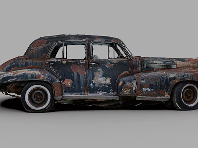 Abandoned Old Rusted Classic Car With Peeling Paint And Weathered Body 3d model