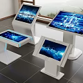 Modern Interactive Touchscreen All-in-One Machines With Blue Digital Interface And White Stand Design 3d model