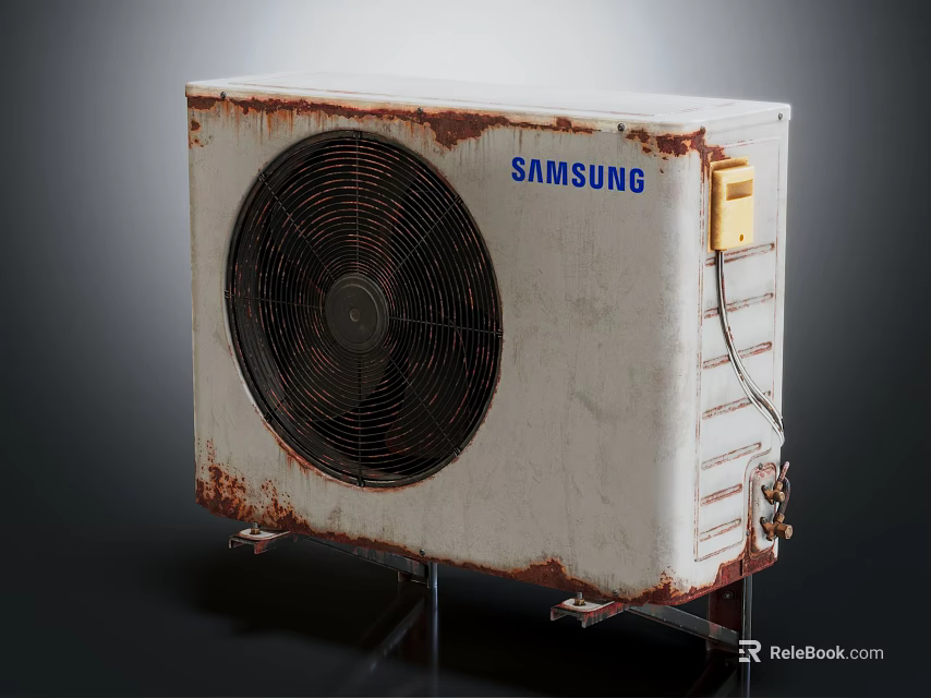Samsung Rusted White Air Conditioner Fan with Black Fan Component and External Wires 3d model 