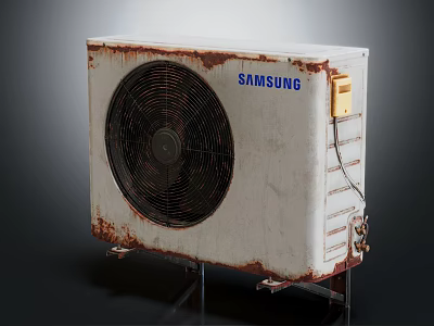 Samsung Rusted White Air Conditioner Fan with Black Fan Component and External Wires 3d model