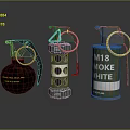 Different Types of Hand Grenades Including M26A2 Concussion and M18 Smoke White