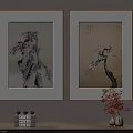 Framed Plant Paintings With Branches And Red Maple Leaves For Interior Decor Alongside Books And Vase