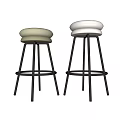 Modern Minimalist Bar Stools With Beige Olive Seats And Black Metal Legs
