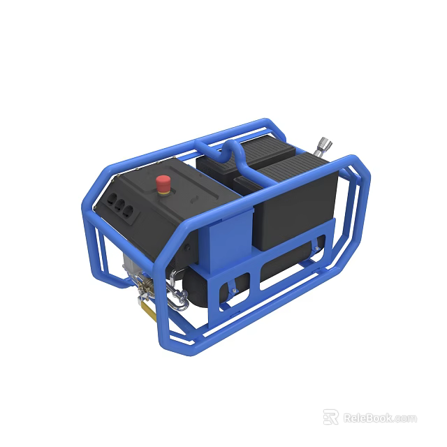 Portable Industrial Equipment With Blue Frame Black Components And Red Button 3d model 