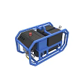 Portable Industrial Equipment With Blue Frame Black Components And Red Button