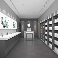 Modern Digital Store Interior With Smartphone Display Apple Logo Shelves And Electronics Products