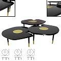 Modern Round Coffee Table With Black Top Gold Legs And Multi tiered Design 3d model