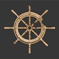 Golden Ship Wheel Ornate Decorative Design With Shiny Metal Finish For Nautical Decor