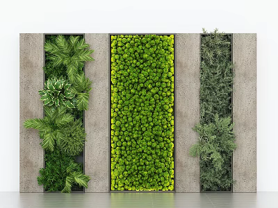 Modern Living Wall Design With Concrete Panels And Dense Green Plants On Gray Background 3d model