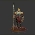 Man In Warrior Armor Holding Spear Standing On 3D Model Base 3d model