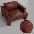 Modern Brown Leather Leisure Chair With Square Arms And Square Legs