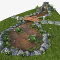Serene Water Fountain Garden with Stone Surroundings Wooden Bridge Koi Fish and Water Lilies