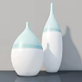 Two Light Blue And White Vases With Different Shapes On Grey Surface Background Wall 3d model