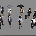 Group of Business People Walking in Professional Attire with Umbrellas Suitcases and Bags