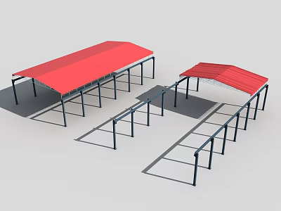 Red Canopy Outdoor Carport Designs With Metal Frame In Two Sizes 3d model
