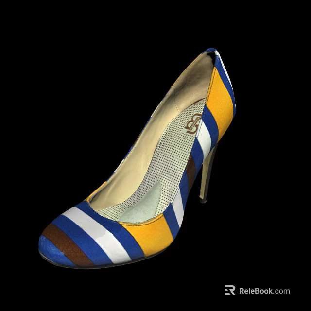 Stylish Striped High Heels with Blue Yellow White and Brown Color Patterns 3d model 