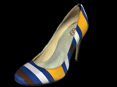 Stylish Striped High Heels with Blue Yellow White and Brown Color Patterns 3d model