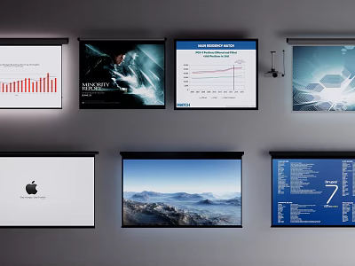 Projection Monitoring System With Multiple Screens Displaying Data Charts And 3d model