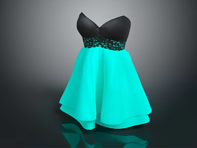 Elegant Strapless Black Turquoise Cocktail Dress With Lace Trim And Chiffon Skirt 3d model