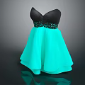 Elegant Strapless Black Turquoise Cocktail Dress With Lace Trim And Chiffon Skirt