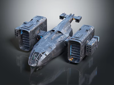 Futuristic Sci Fi Spacecraft With Metallic Industrial Design And Multiple Modules 3d model