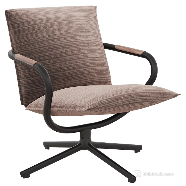 Modern Leisure Chair With Brown Striped Fabric Light Colored Armrests And Black Metal Frame 3d model 