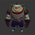 3D Shark Humanoid Character Model With Purple Outfit Red Scarf Shoulder Armor And Muscular Build