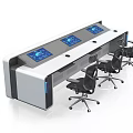 Sleek Modern Black And White Office Desk With Three Ergonomic Chairs For Professional Office Workstation