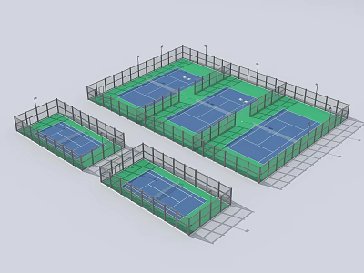 Outdoor Sports Fitness Facility With Multiple Fenced Tennis Courts Green Surface And Blue Court Areas 3d model