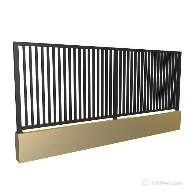 Black Vertical Slat Railing With Gold Base For Modern Outdoor Design 3d model 