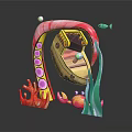 Vibrant Underwater Scene Decoration With Arched Pink Structure Red Coral Crab And Blue Fish