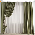 Elegant Green Velvet Curtains With White Sheer Panels And Window Tieback Decor