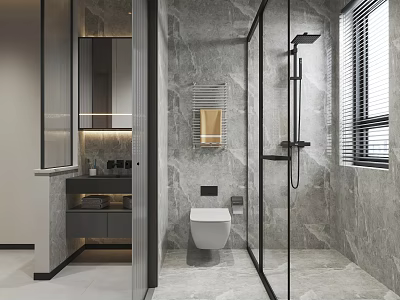 Luxurious Modern Bathroom Design With Marble Walls Glass Shower And Toilet 3d model