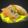 Warning Danger Hazardous Material Bags With Spilled Yellow Substance On Surface